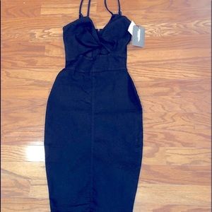 Black stretch denim body hugging pencil dress